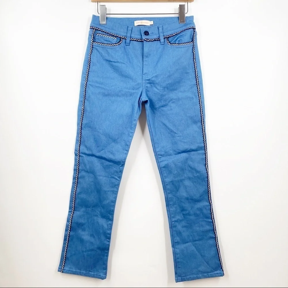 Tory Burch || Jodie‎ Jeans in Rinse Wash Ric Rac Knit Trim 25